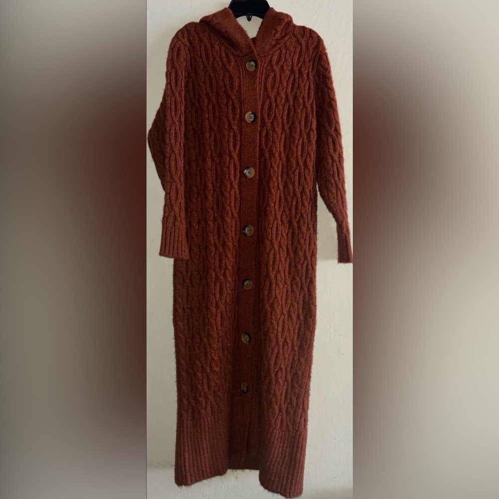 Anthropologie Hooded Cable Knit Cardigan